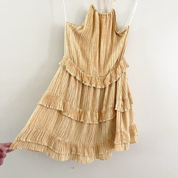 Lulus Ruffled Halter Dress Size XS Mini Downright Darling Mustard Yellow - Picture 3 of 12